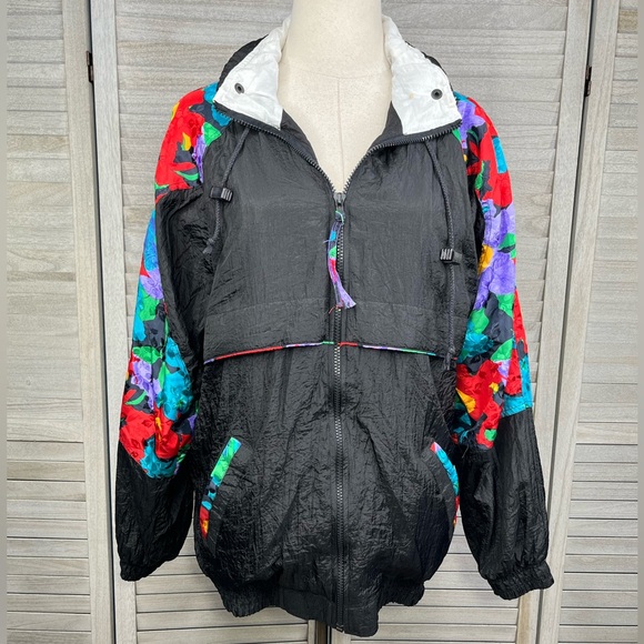 SOUTH HARBOUR Vintage 80's Windbreaker Jacket Black/Multi-Medium - Picture 1 of 4
